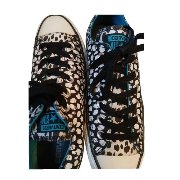 CONVERSE All-Stars Black & White (with turquoise trim) Artistic Sneakers - Picture 8 of 14